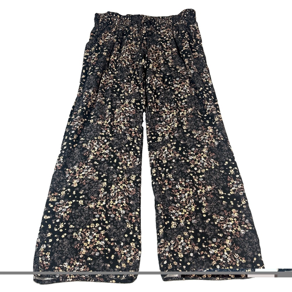 Maurices Black Floral Dress Pants Womens Size L Pull On Elastic Waist Trousers